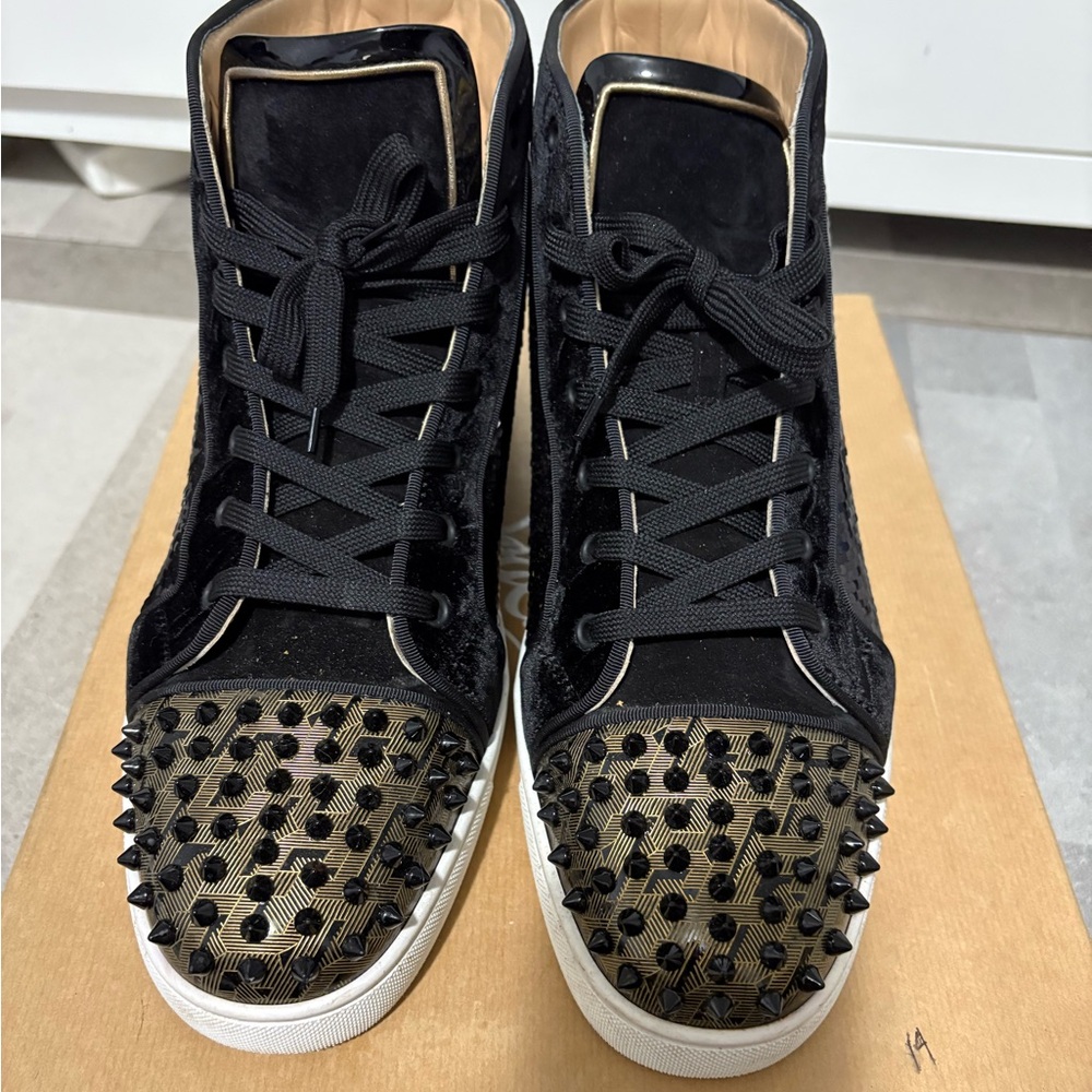 Christian Louboutin Black and Gold Spiked Sneakers (Men's 13/EU 47)